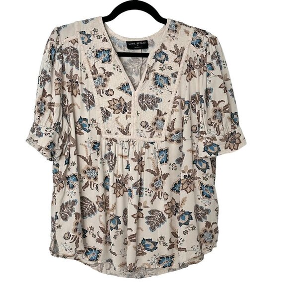 Lane Bryant Tops - Lane Bryant Plus Size Smocked Floral Top Short-Sleeve Split-Neck Bib Top (14)